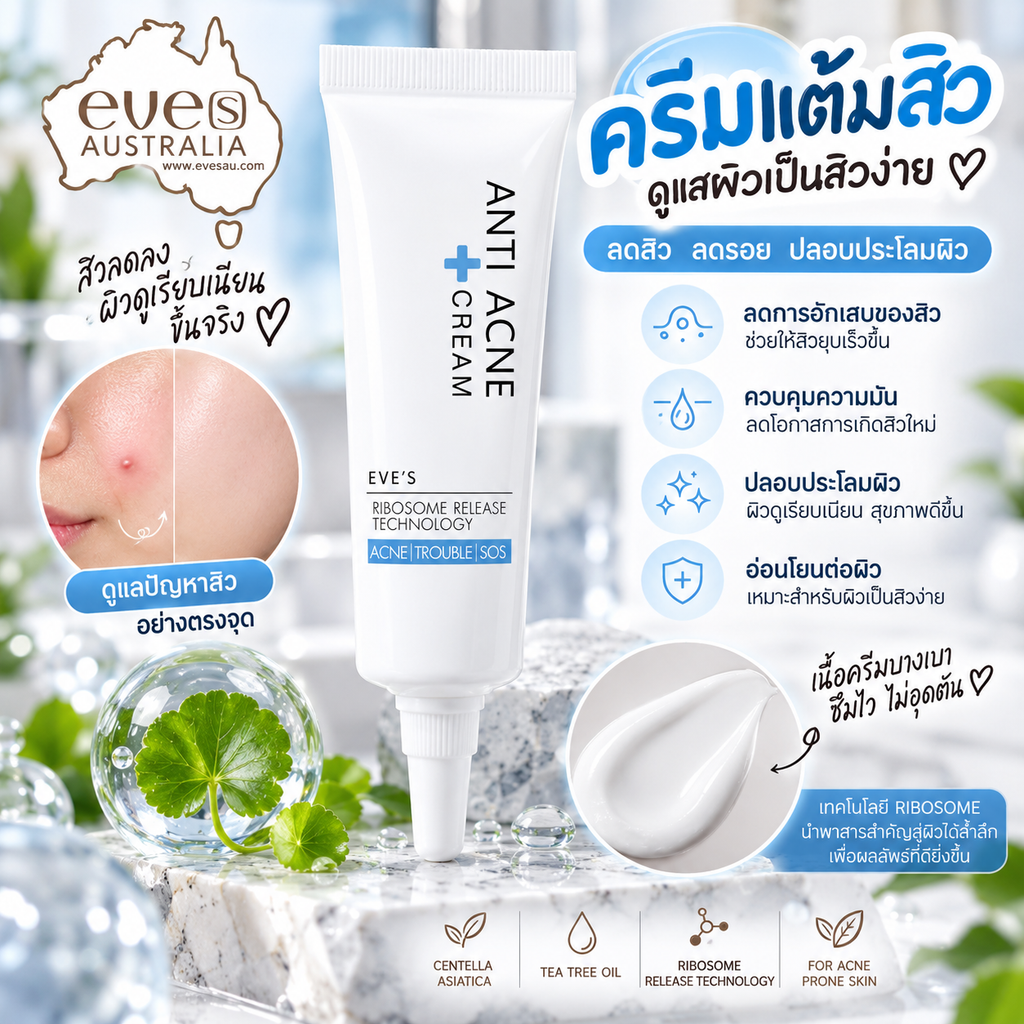 ANTI ACNE CREAM ครีมแต้มสิว ลดการอักเสบบวมแดงของสิว ช่วยให้สิวยุบและแห้งไว