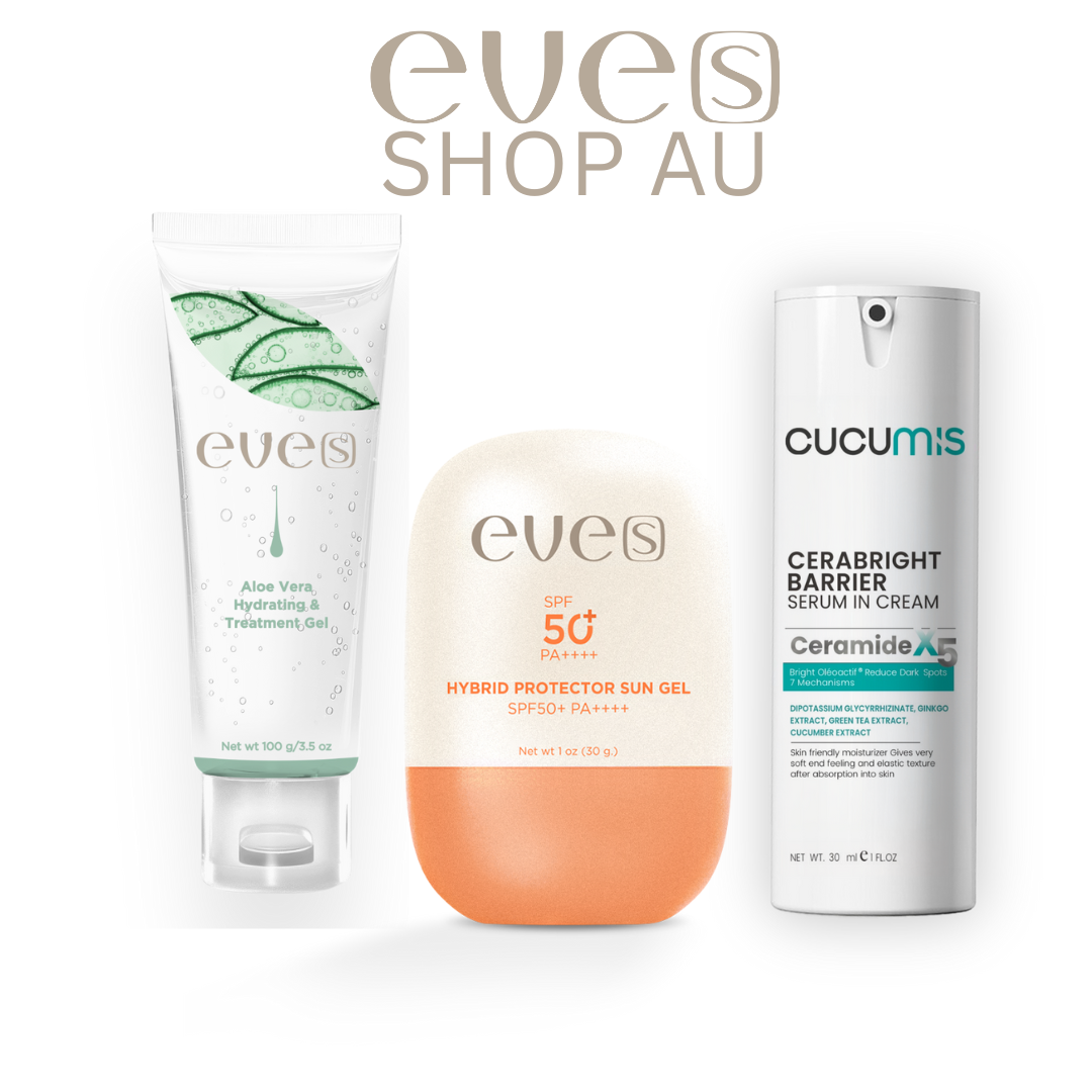 EVES อีฟส์ เวลวีเนส เซตลดสิวผิวแข็งแรง เซราไบร์ท ซันเจลอีฟส์ เจลอโอเวร่า ชุ่มชื่น พักผิวหน้า ผิวหน้ากระจ่างใส