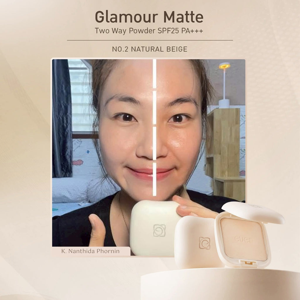 แป้งอีฟส์ใหม่  เบอร์2.        EVE'S GLAMOUR MATTE TWO WAY POWDER SPF 25 PA+++
สูตรคุมมัน 100% ปกปิด บางเบา