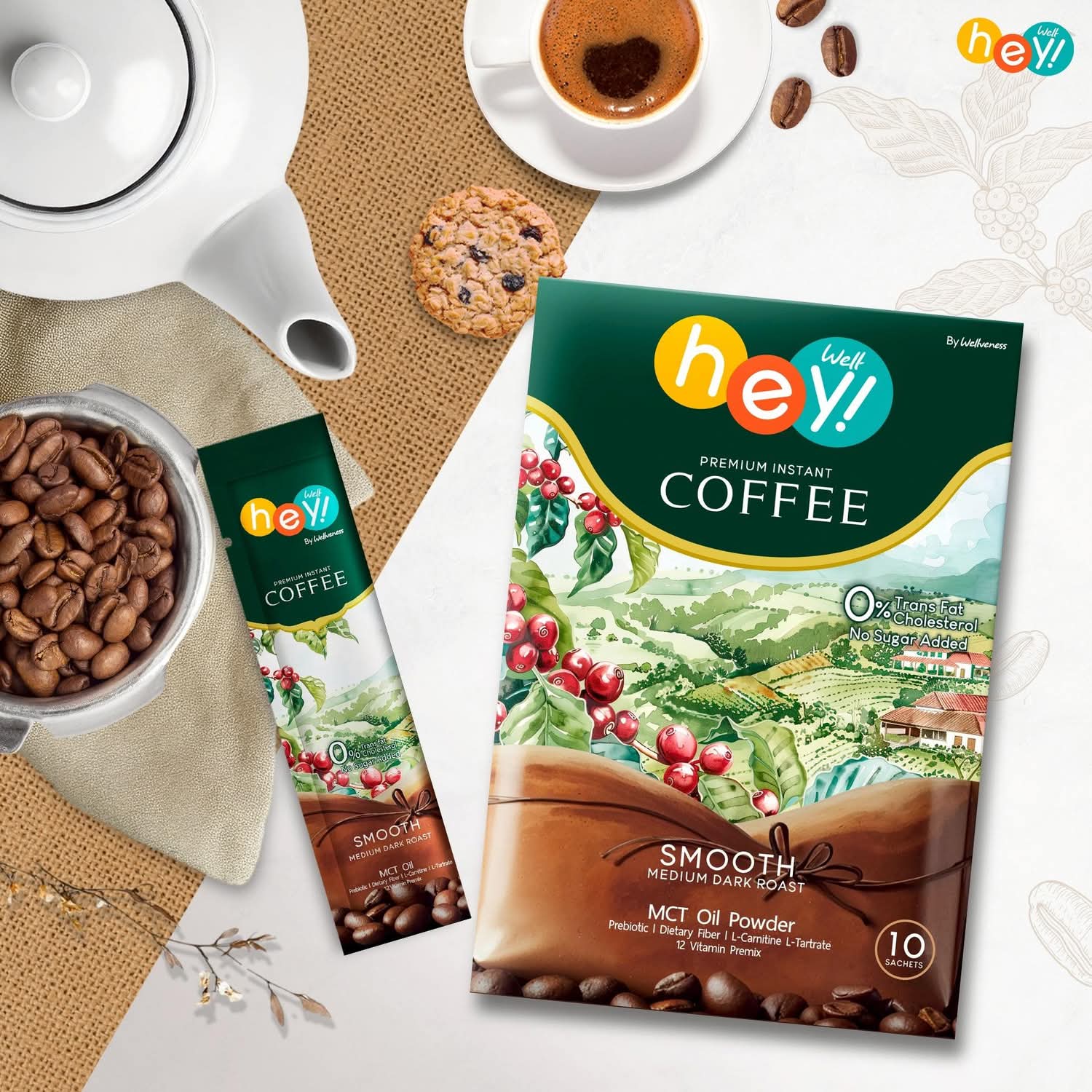 เวลคอฟฟี่ Hey! Well Coffee เวลวีเนส กาแฟเพื่อสุขภาพ กาแฟบล็อคเบรินส์ ไม่มีน้ำตาล ไม่มีครีมเทียม มีพรีไบโอติก