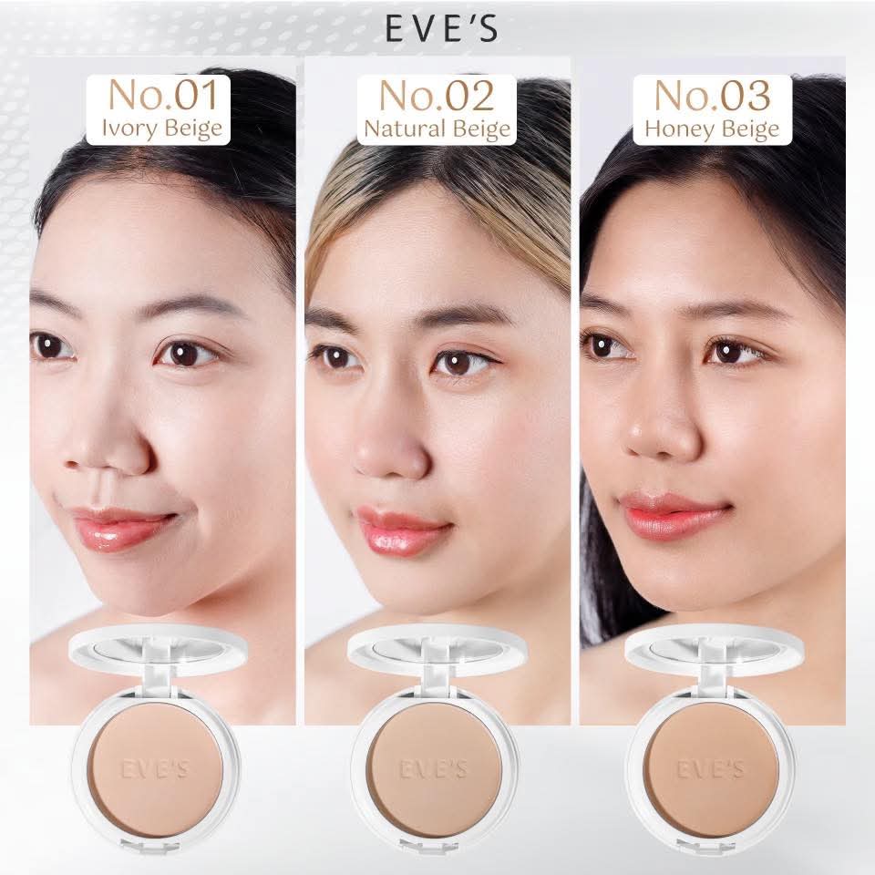 แป้งอีฟส์ใหม่  เบอร์2.        EVE'S GLAMOUR MATTE TWO WAY POWDER SPF 25 PA+++
สูตรคุมมัน 100% ปกปิด บางเบา