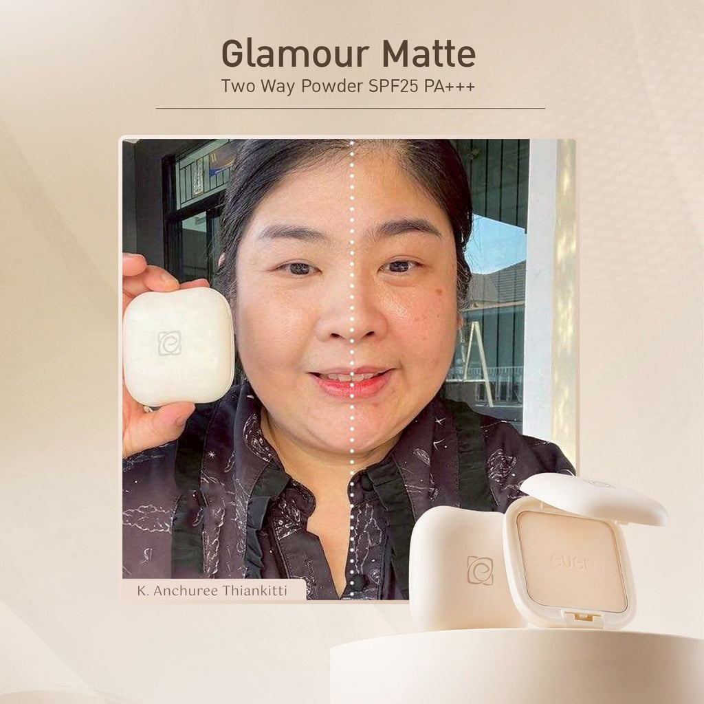 แป้งอีฟส์ใหม่  เบอร์2.        EVE'S GLAMOUR MATTE TWO WAY POWDER SPF 25 PA+++
สูตรคุมมัน 100% ปกปิด บางเบา