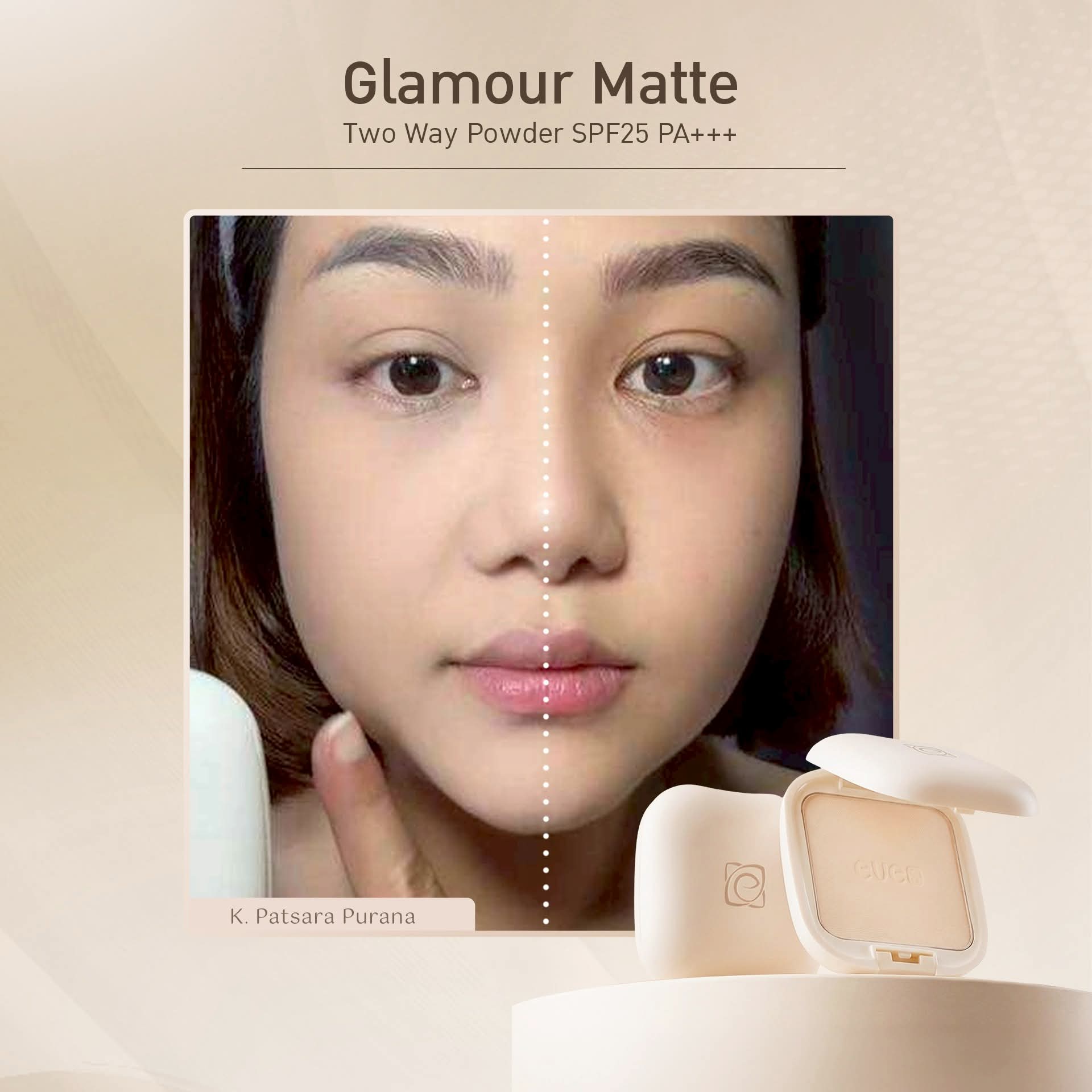 แป้งอีฟส์ใหม่  เบอร์2.        EVE'S GLAMOUR MATTE TWO WAY POWDER SPF 25 PA+++
สูตรคุมมัน 100% ปกปิด บางเบา